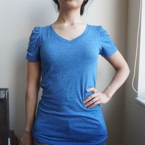 Love Culture Blue V-Neck with Ruched Sleeves